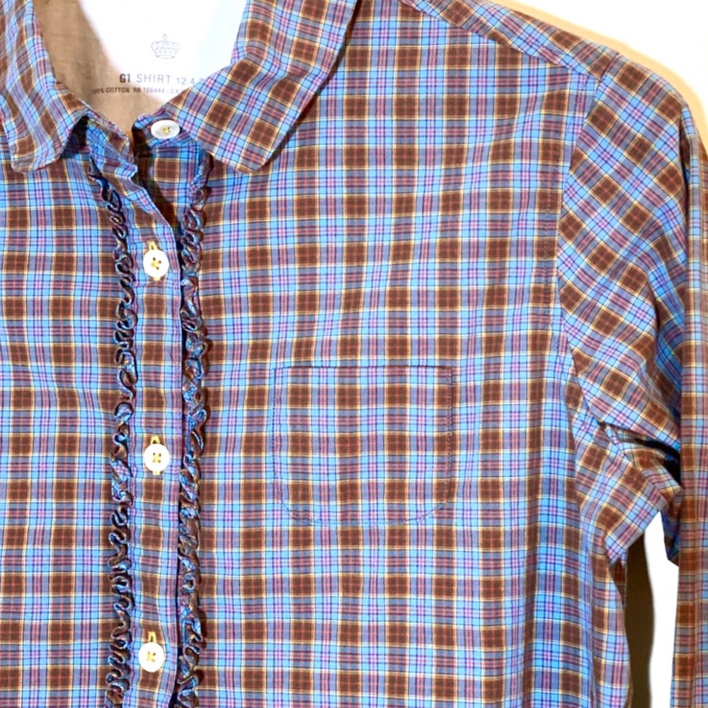 Anthropologie G1 Goods Tartan Plaid Ruffle Shirt